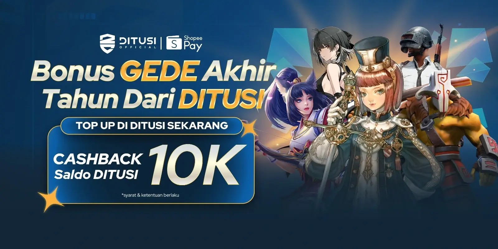 Top Up game & voucher pakai Shopeepay di Ditusi dapatkan cashbak 10K