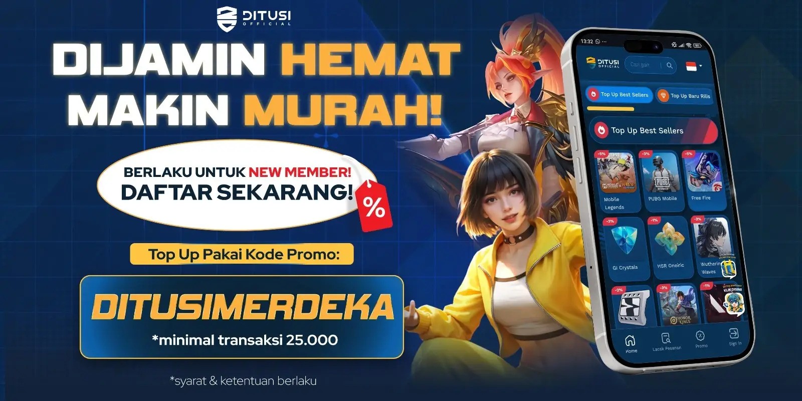 Di Jamin ‘’Makin Hemat & Murah’’ Top Up game pakai Kode promo DITUSIMERDEKA