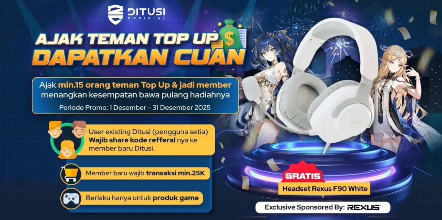 Ajak Teman Top Up, Dapatkan Cuan dan Headset Gaming REXUS GRATIS!