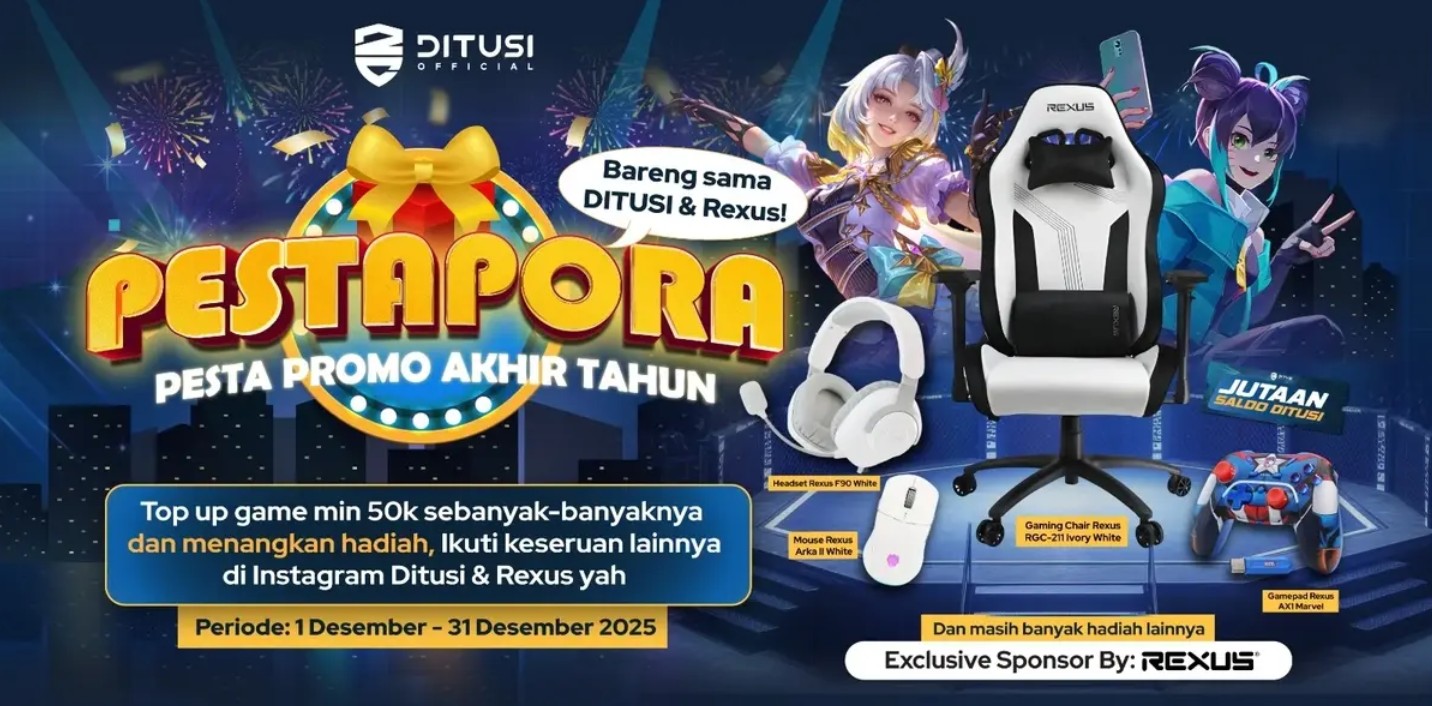 PESTAPORA - Pesta Promo Akhir Tahun Berhadiah Gaming Setup REXUS Mewah dan Jutaan saldo Ditusi!